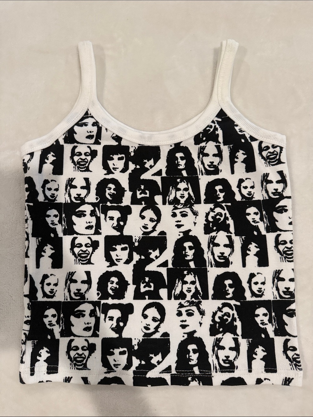 Edikted White Tank Top with Black Face Print New w/o tags